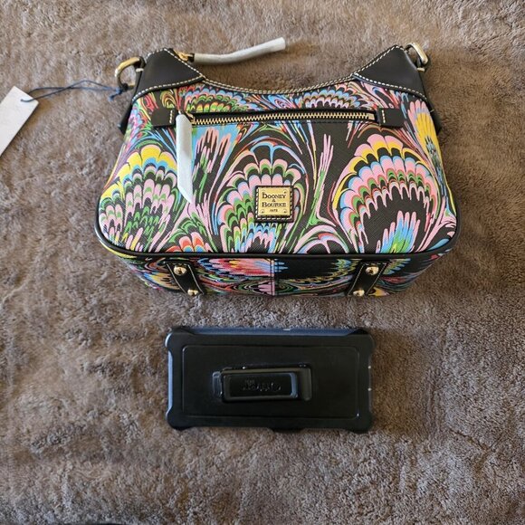 Dooney & Bourke Plumes Small Hobo Shoulder Bag Black Multi NWT Rare Coat Canvas - Picture 12 of 16